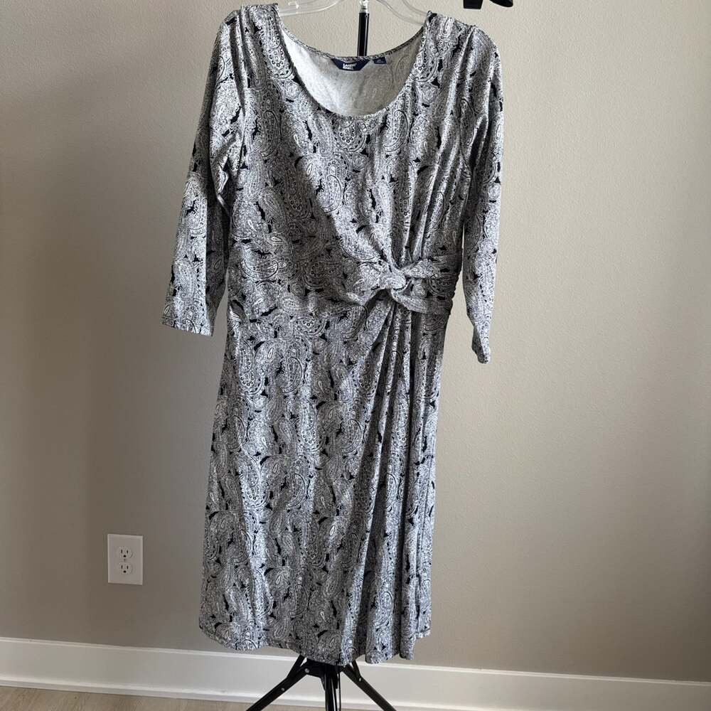 Lands’ End Paisley Twist Front Fit & Flare Dress Women’s Size M Knit Stretch